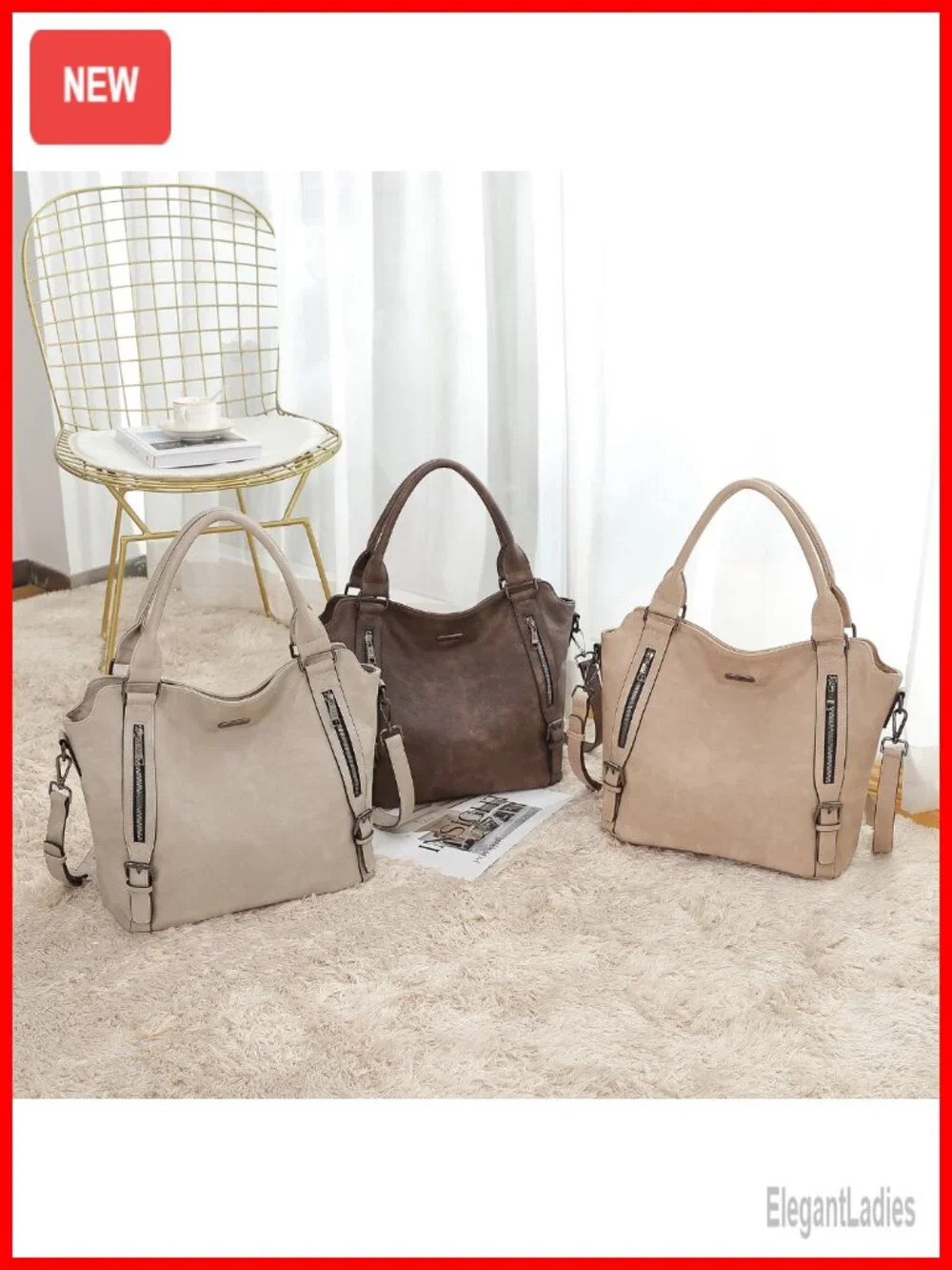 Large Vegan Leather Hobo Bag with Multiple Pockets, Water Repellent, Adjustable